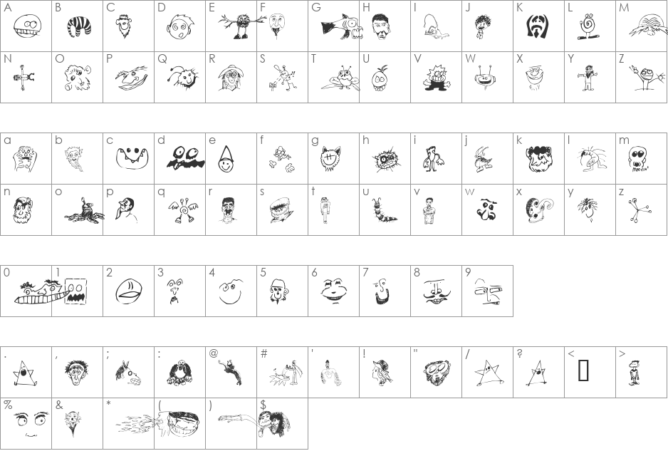 Brian Powers Doodle font character map preview