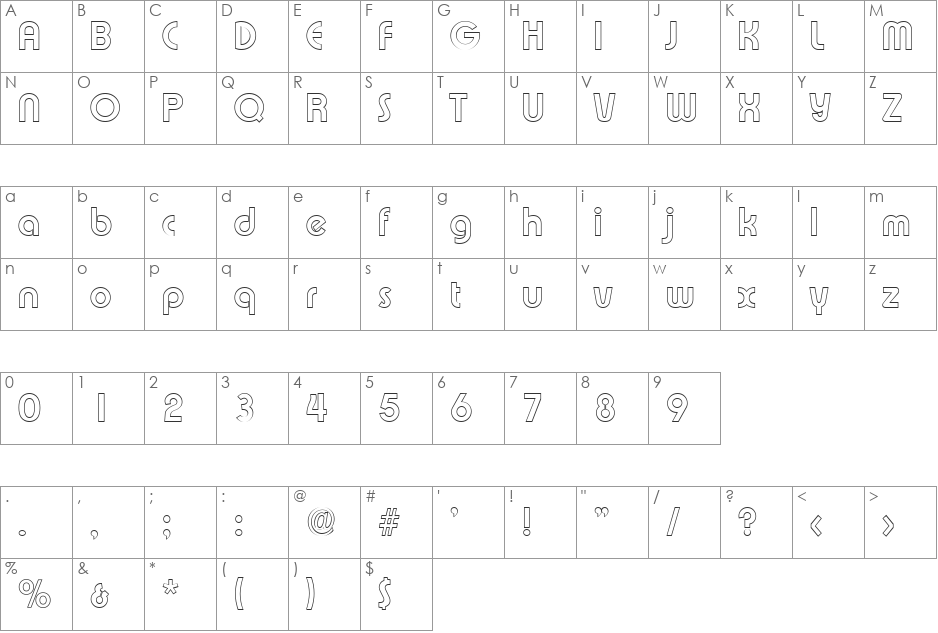 BrianBeckerOutline font character map preview