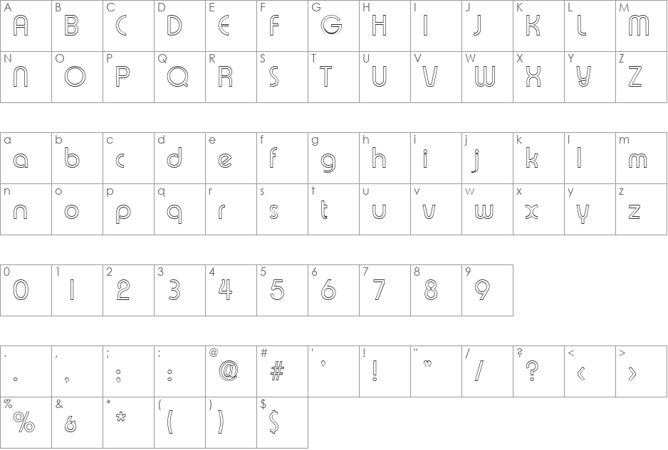 BrianBeckerOutline-Light font character map preview