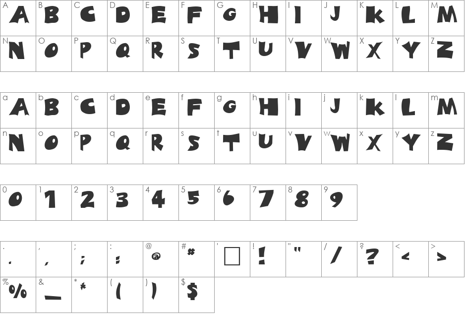 BRIANO font character map preview
