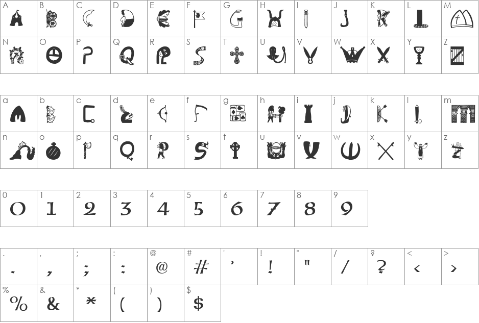 Briaroak Shire font character map preview