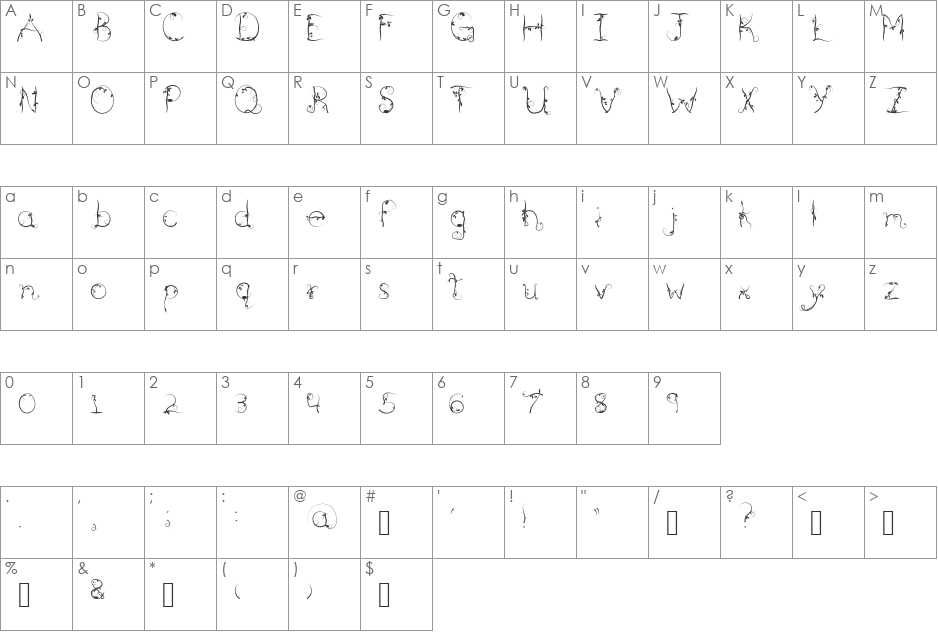 Briarwood font character map preview