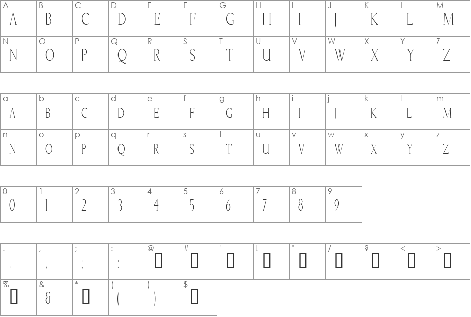 BriceCondensed font character map preview