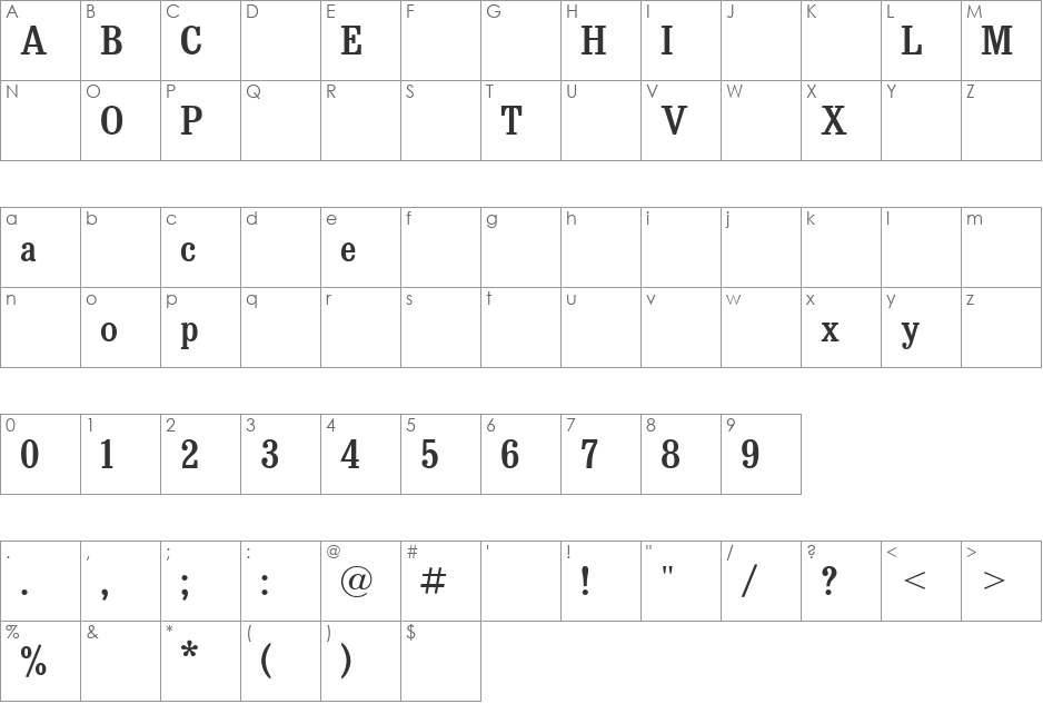 BrickNews font character map preview