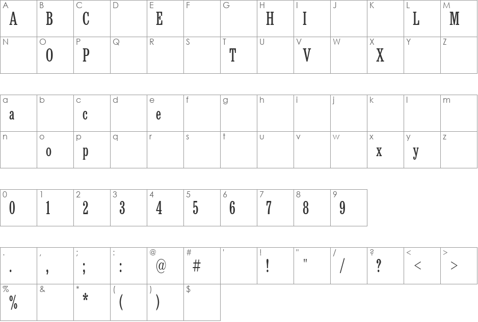 BrickNewsConden font character map preview