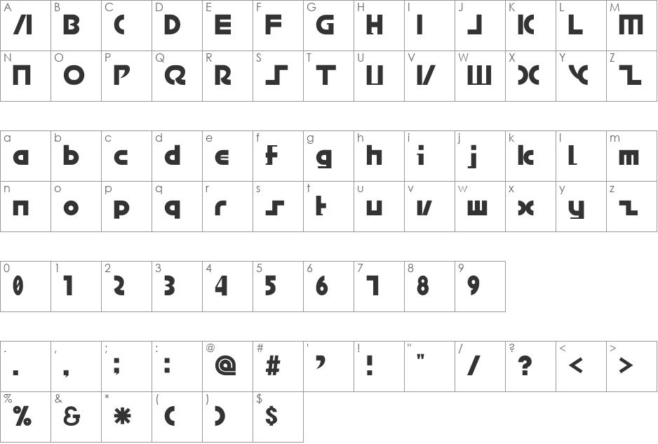 BRIDGEco. font character map preview