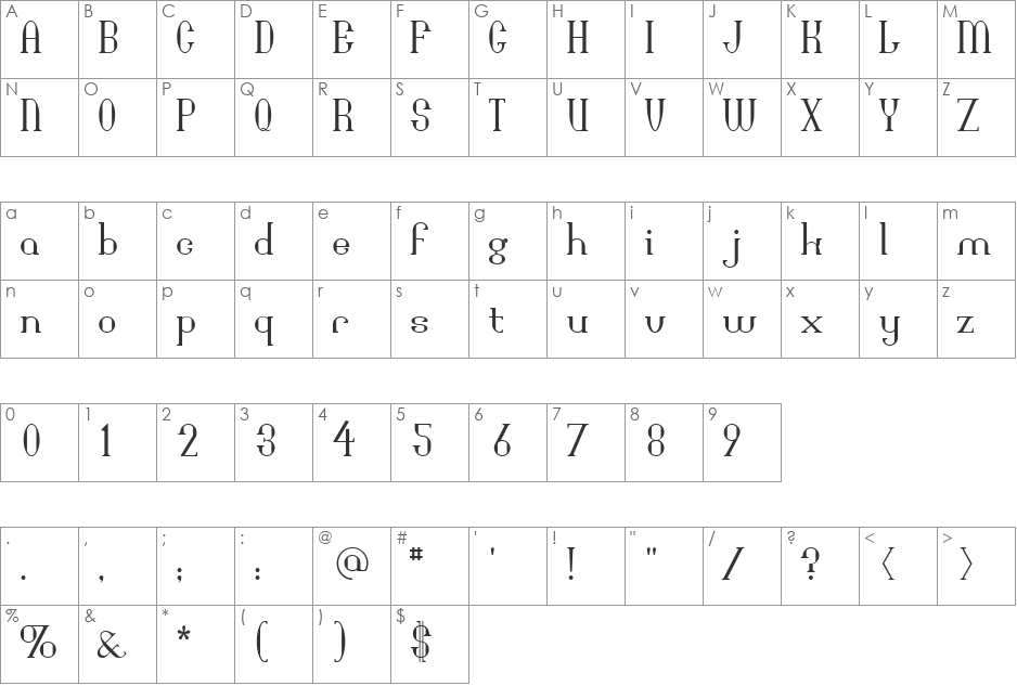 Bridgework font character map preview