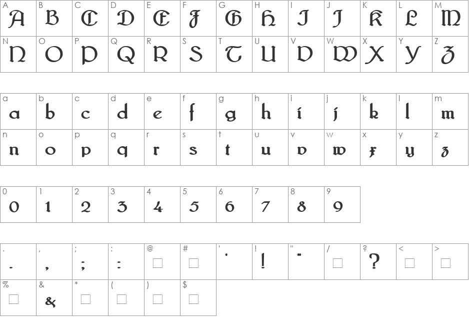 Bridgnorth-Shadow font character map preview