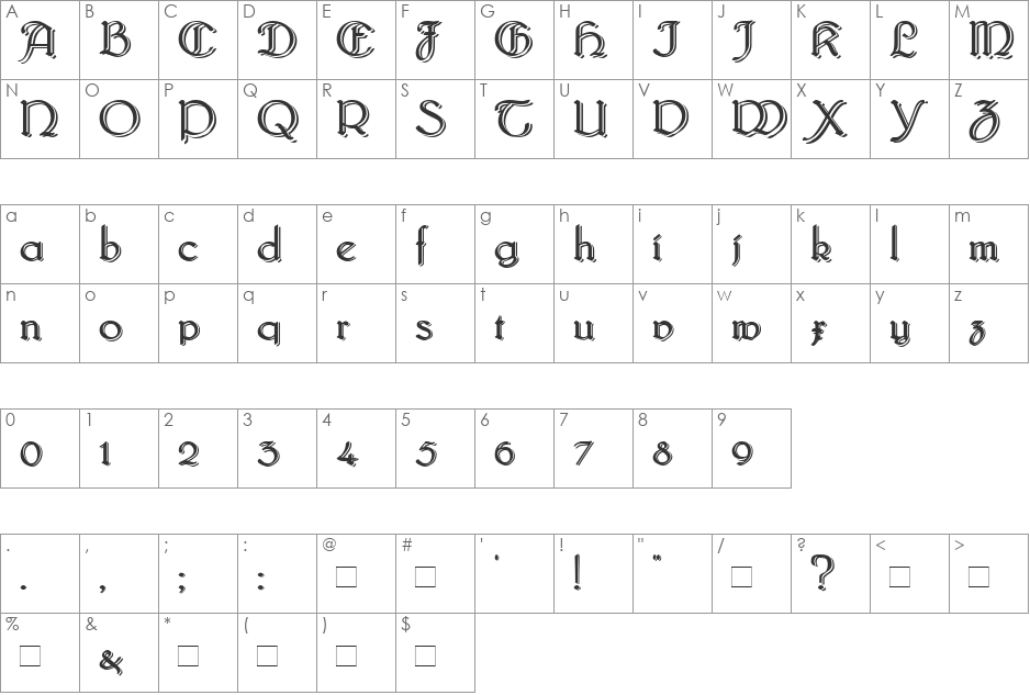 Bridgnorth_Blocked font character map preview