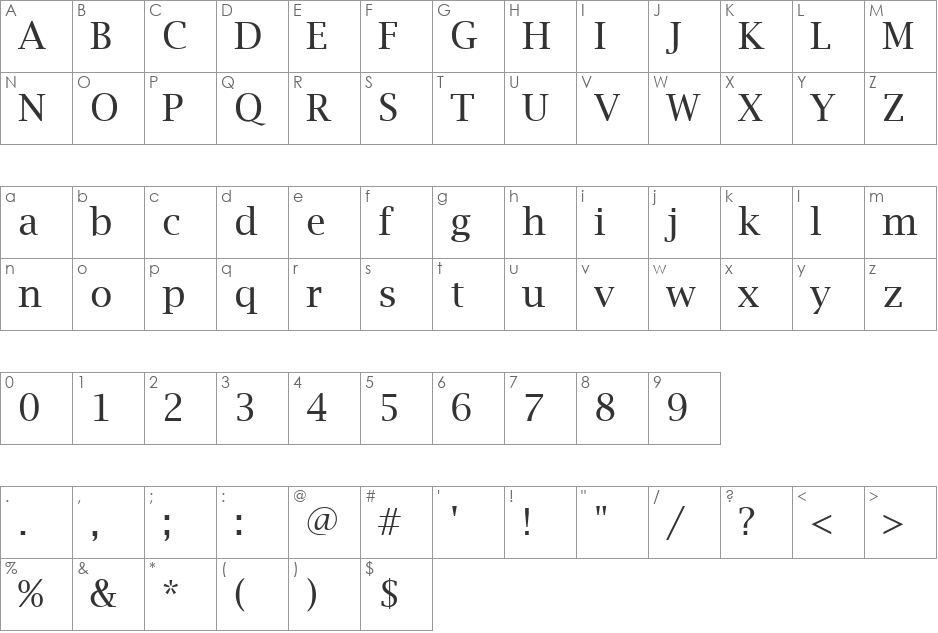 BrightBeam font character map preview