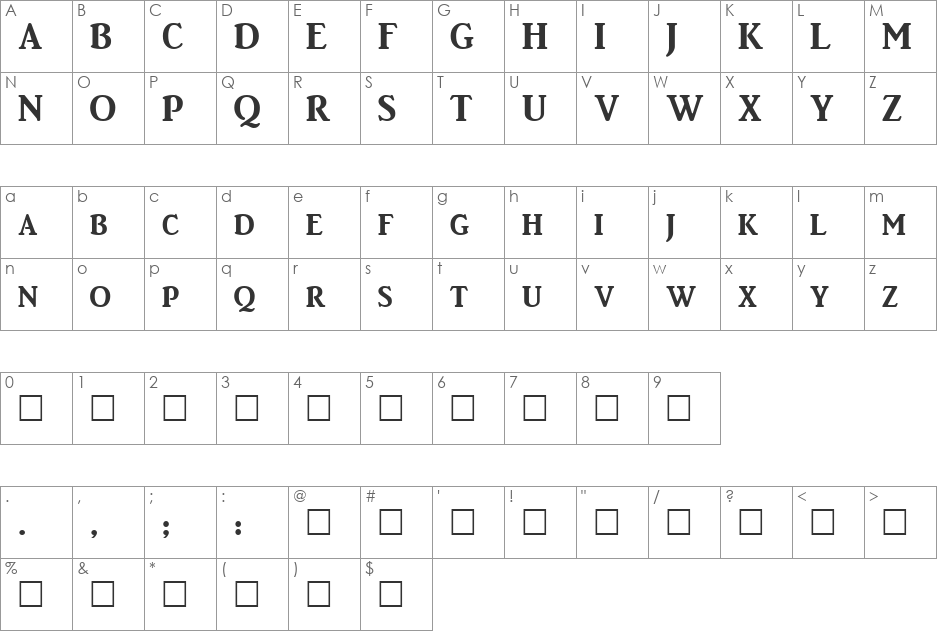 BrightonBold font character map preview