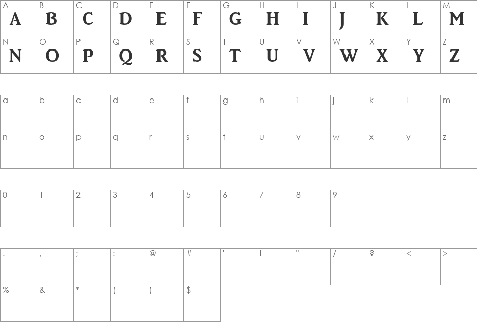 BrightonBold font character map preview