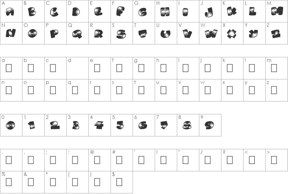 Brightoon font character map preview