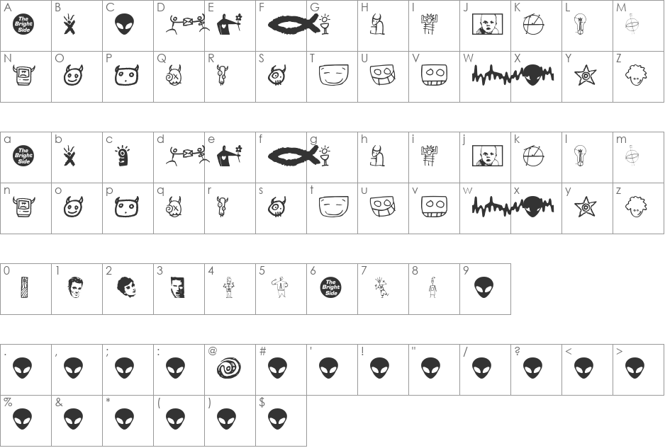 BrightSide font character map preview