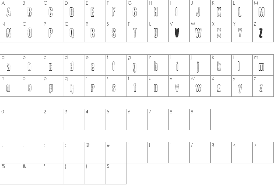 Brillo font character map preview