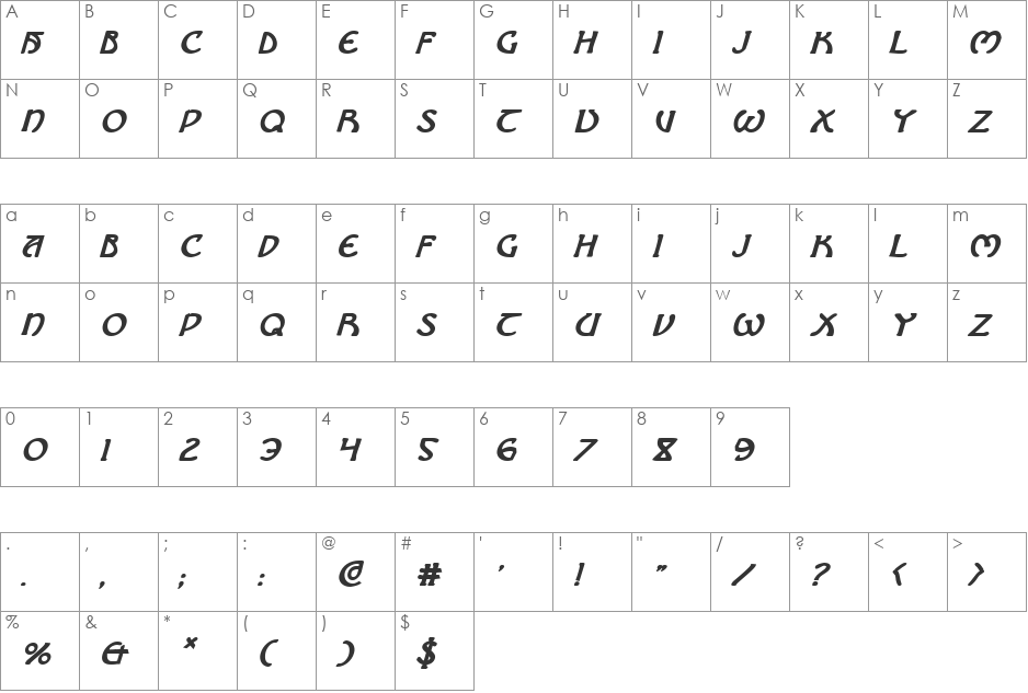 Brin Athyn Bold Italic font character map preview