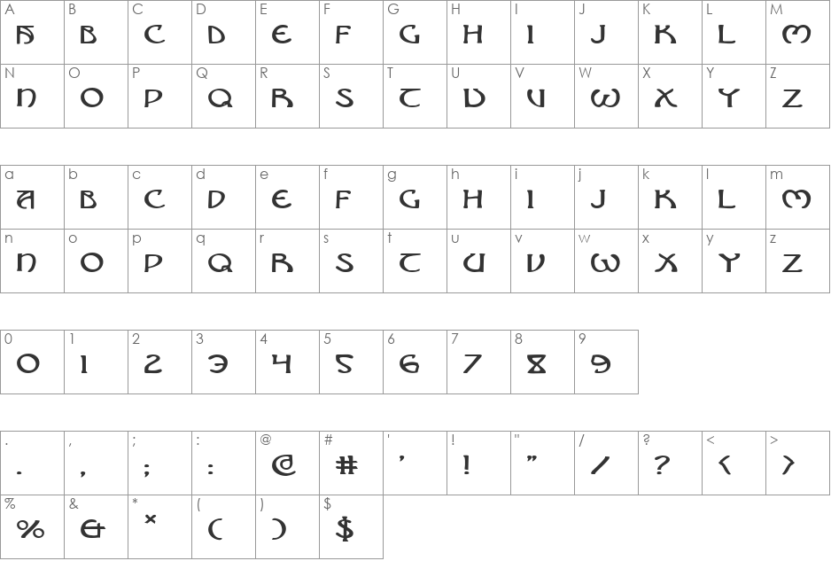 Brin Athyn Expanded font character map preview