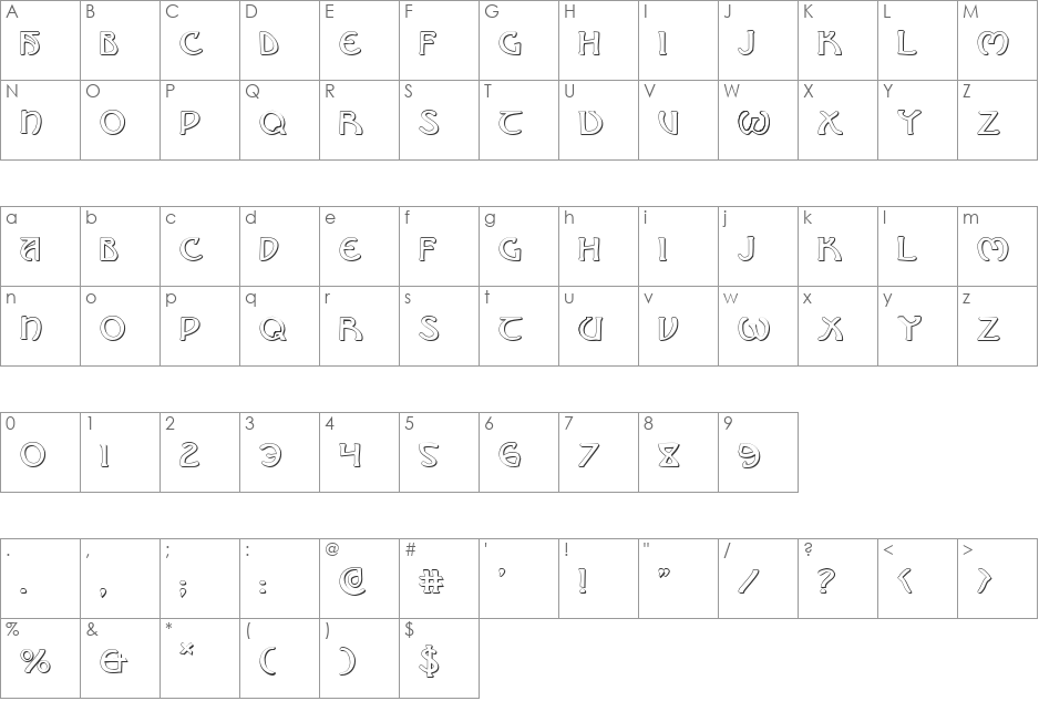 Brin Athyn Shadow font character map preview