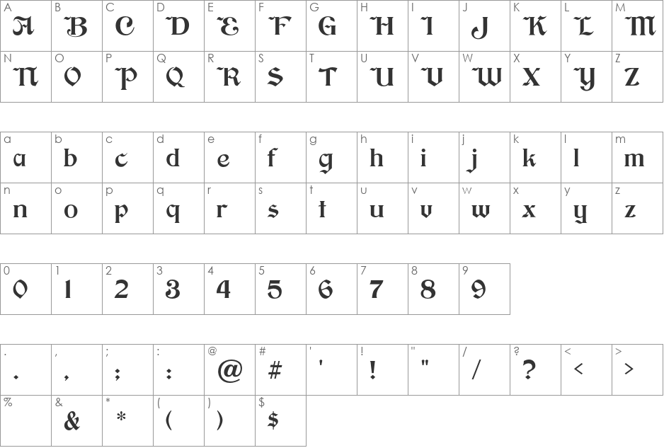 Brinkman font character map preview