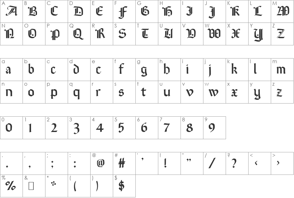 Brinkmann AH font character map preview