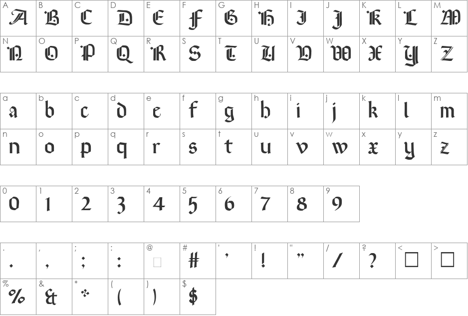 Brinkmann AH font character map preview