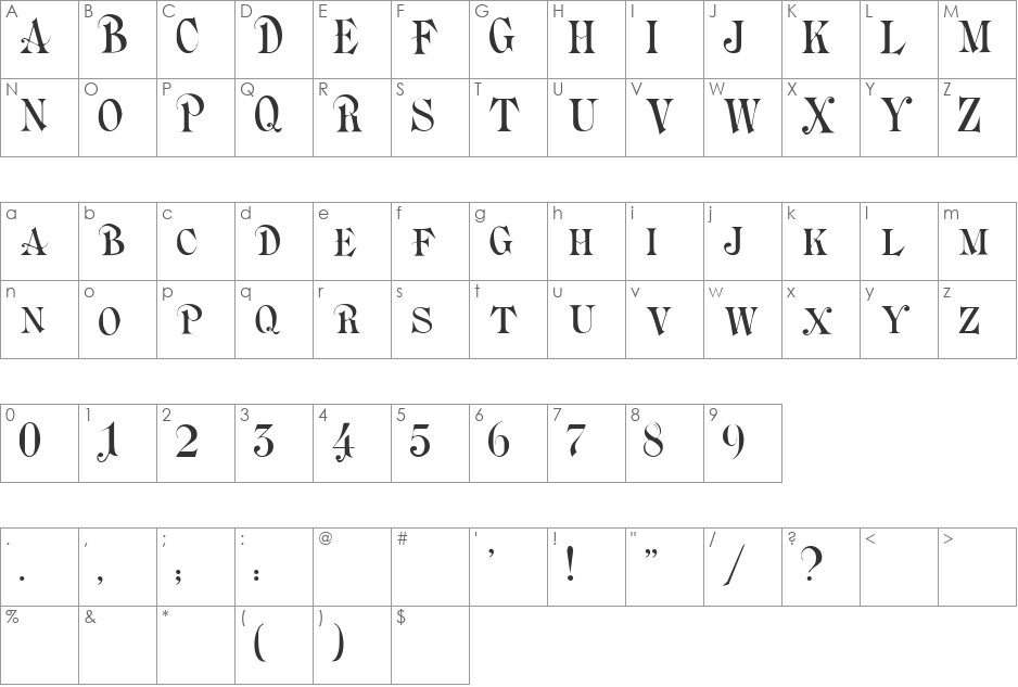 Briolin font character map preview