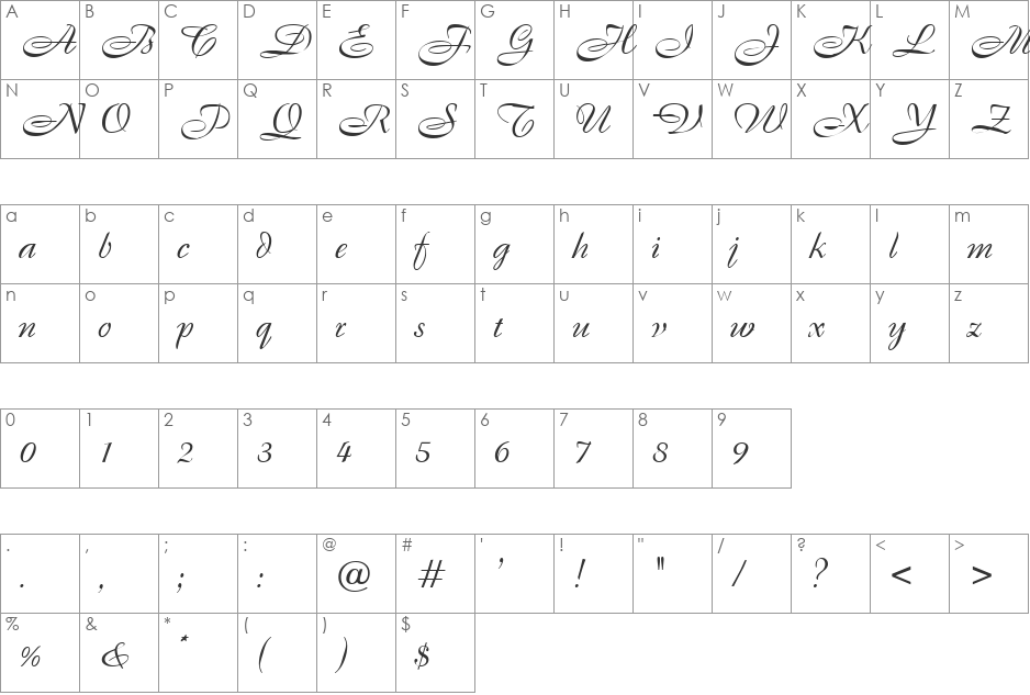 Bristol DB font character map preview