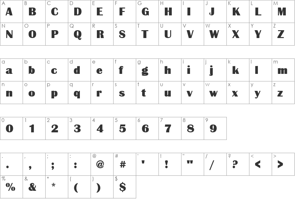BritannicDUlt font character map preview