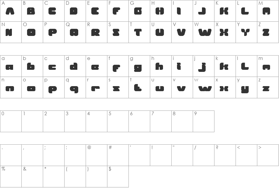 British Pop Music font character map preview