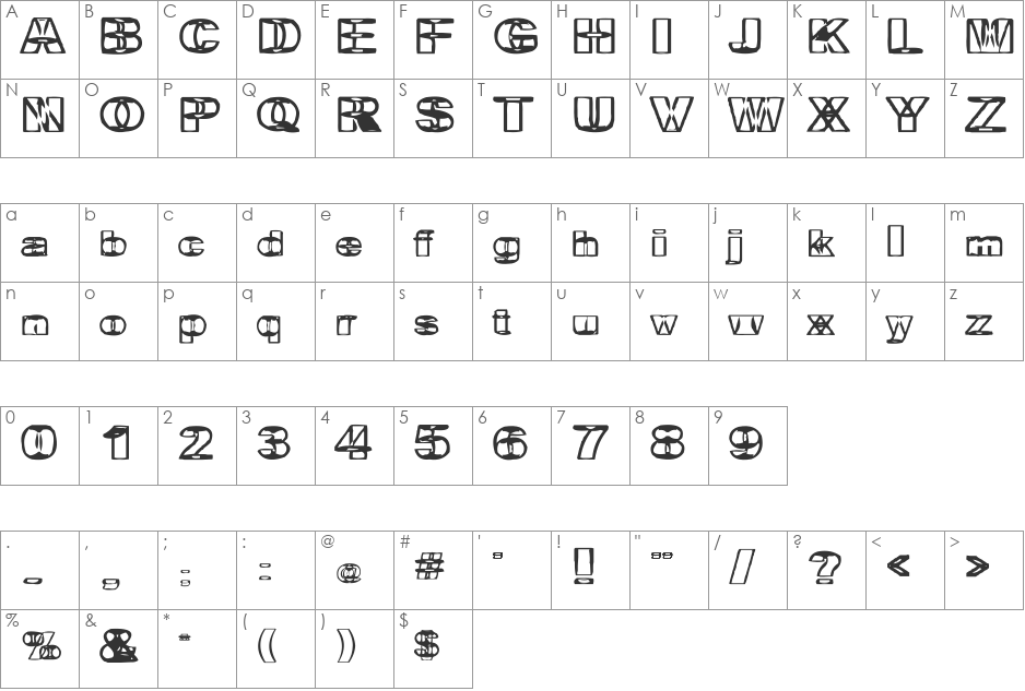 Britney in a Blender font character map preview