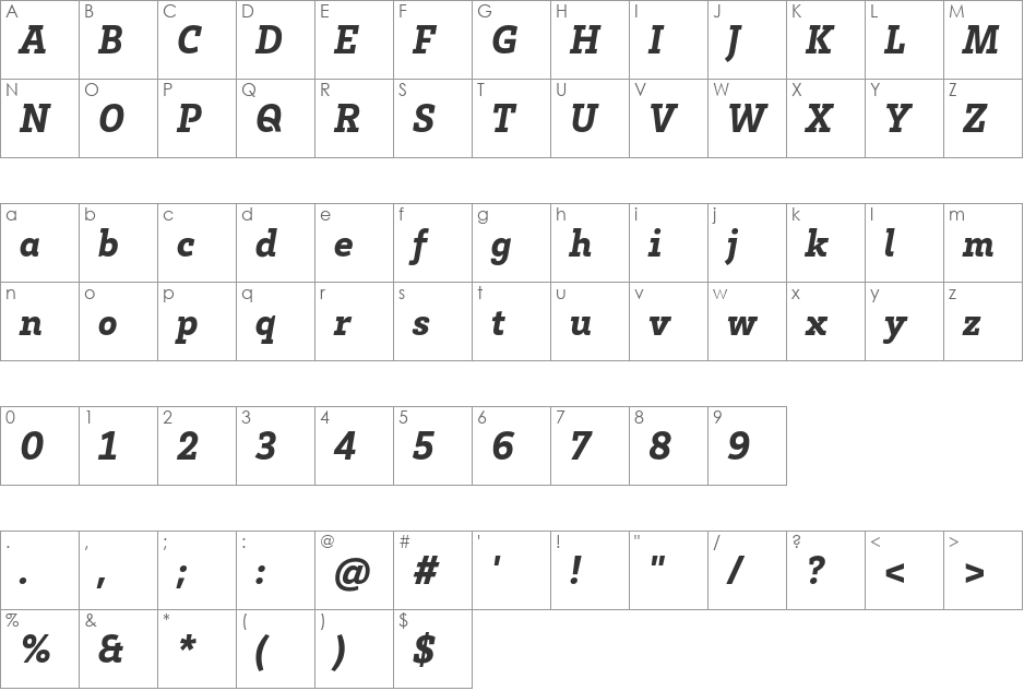 Brix Slab font character map preview