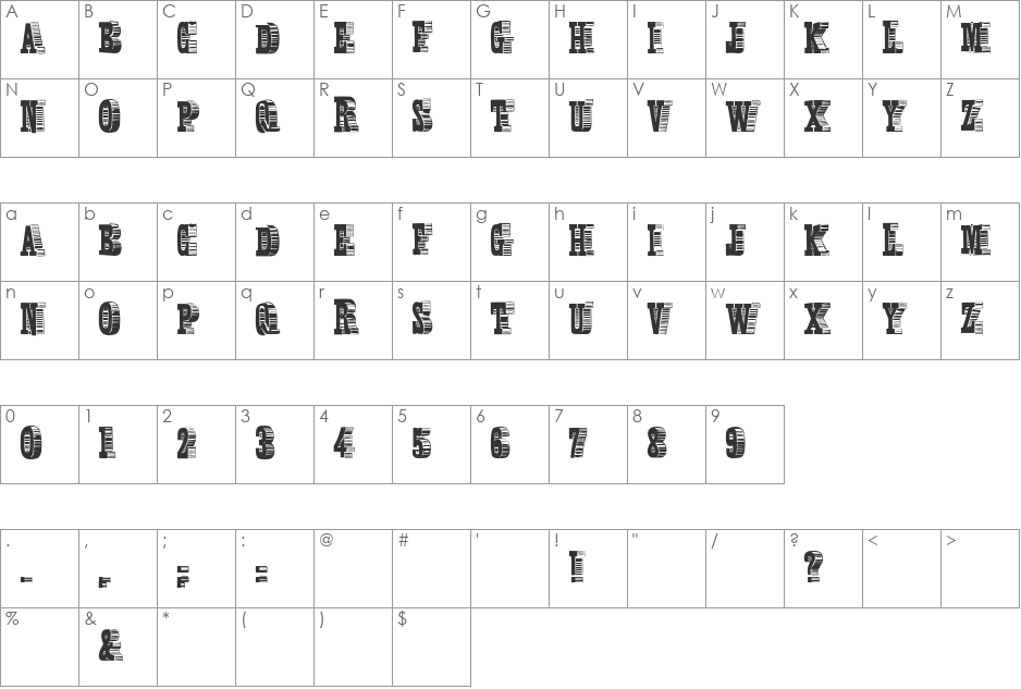 Broadcast Titling font character map preview