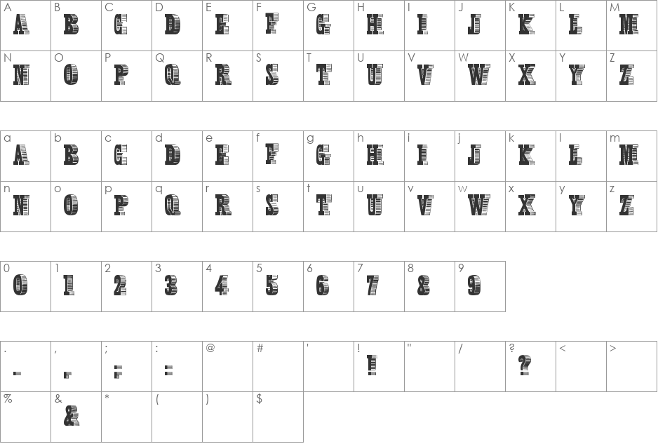 Broadcast Titling font character map preview