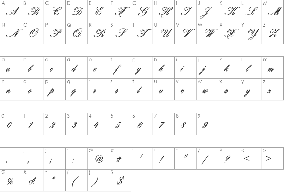 BroadmoorScriptSSK font character map preview