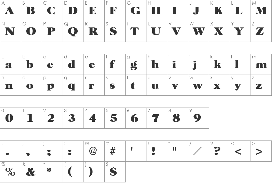 Broadview font character map preview