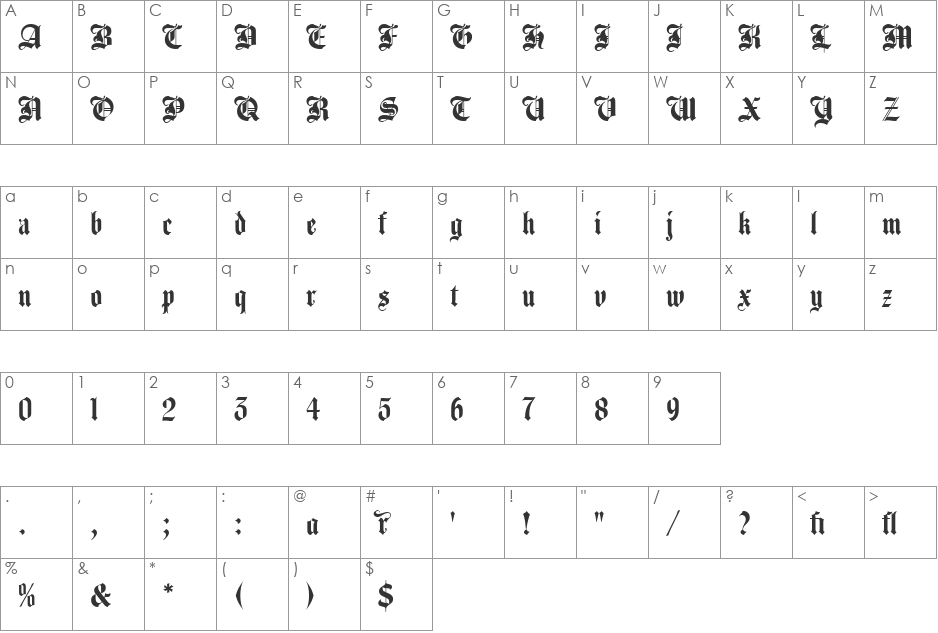 Agincourt LET font character map preview