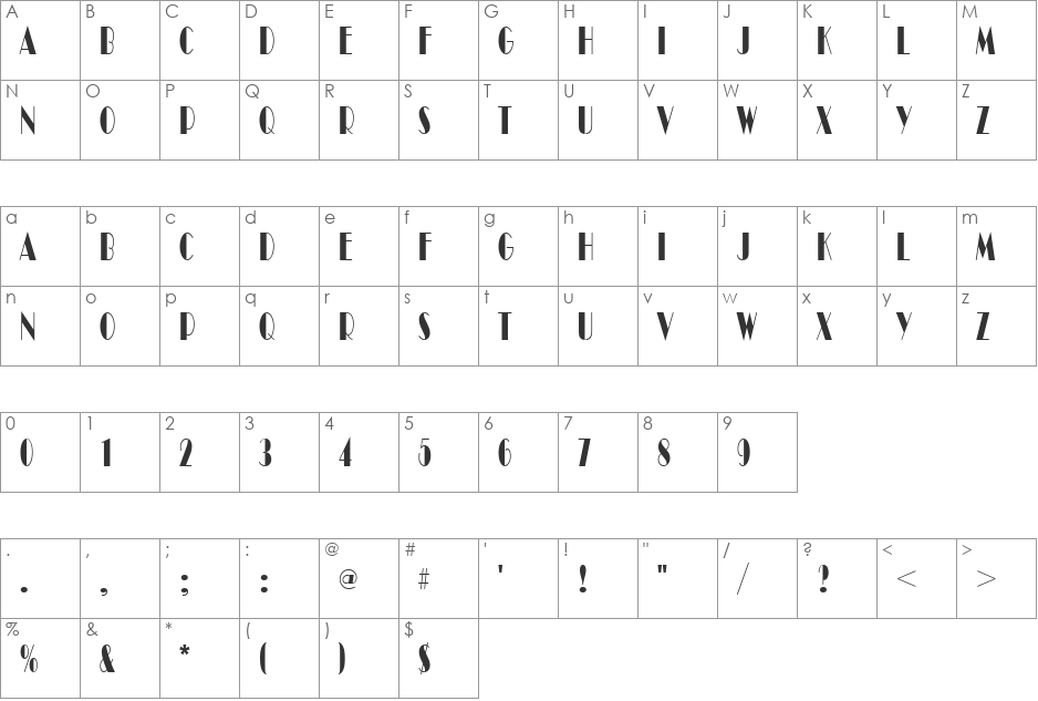 BroadwayComD font character map preview