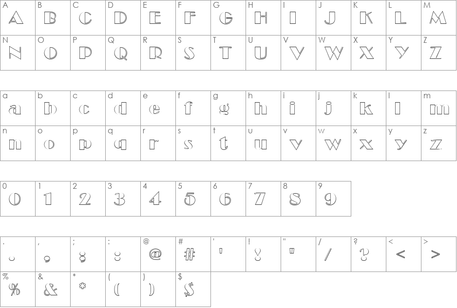 BroadwayOutP font character map preview