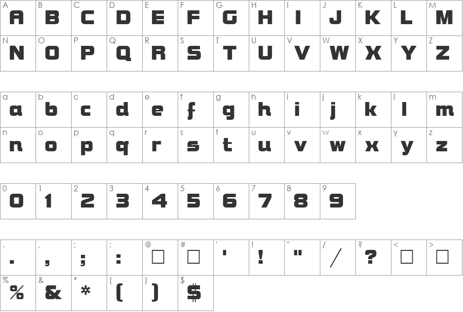 Brock font character map preview