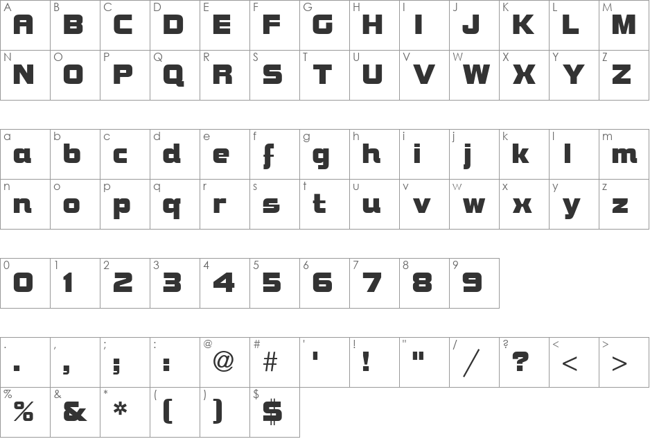 Brock font character map preview