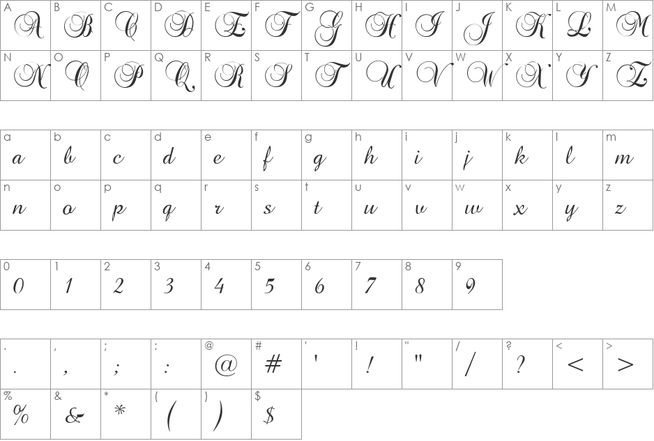 Brock Script font character map preview