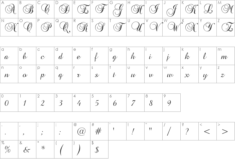 Brock Script font character map preview