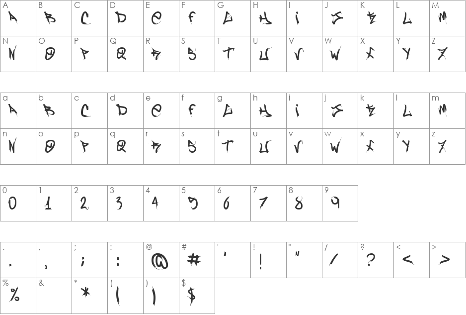 Brock165 font character map preview
