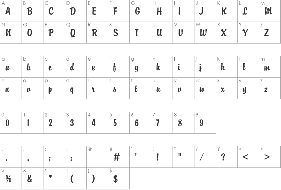 Brody font character map preview