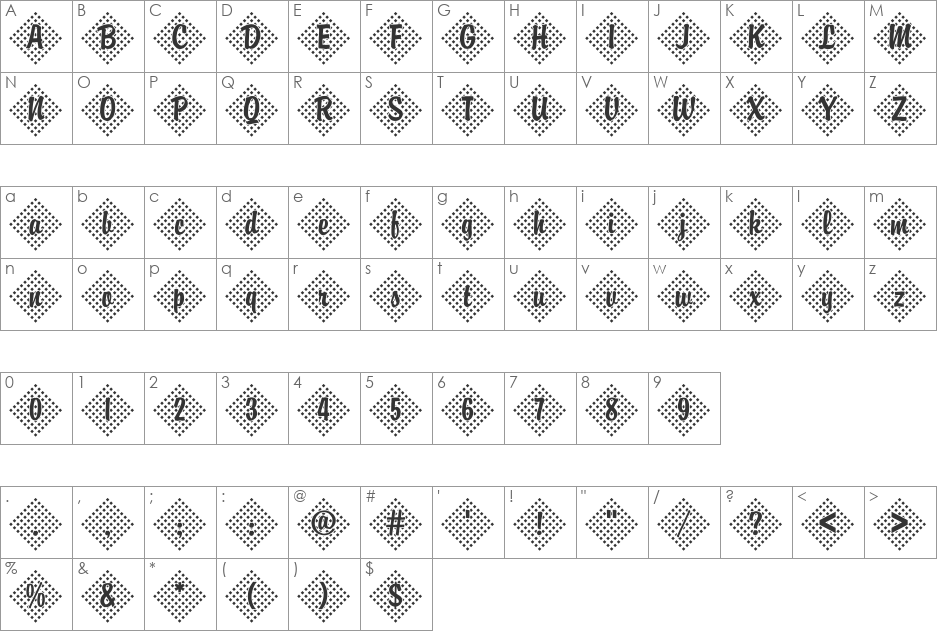 Brody45 Becker font character map preview