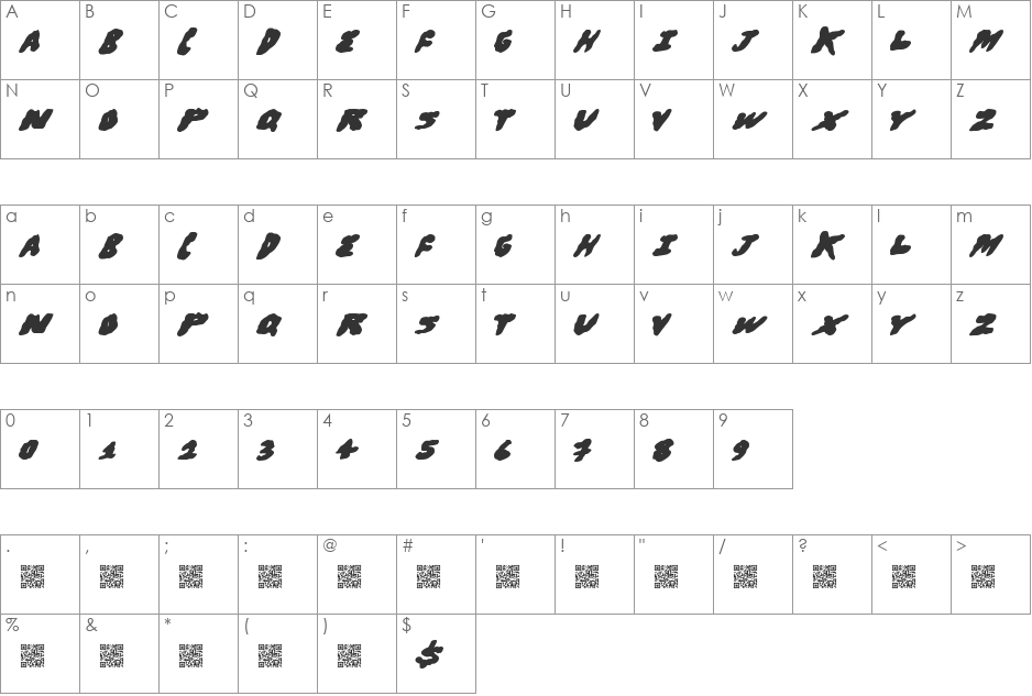 BroHugs font character map preview