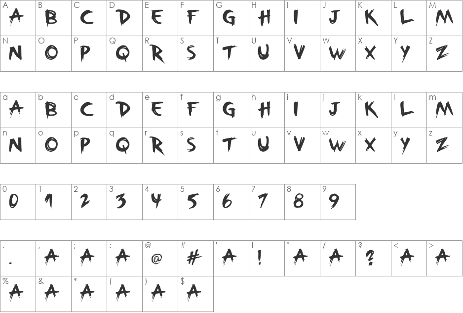 Broken font character map preview