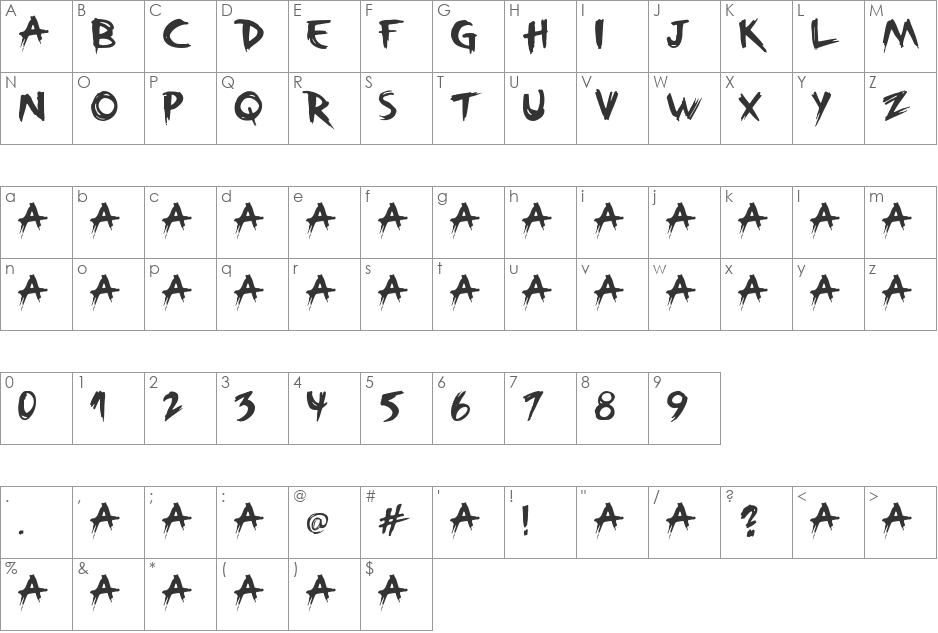 Broken font character map preview