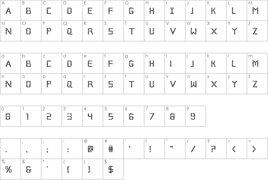 Broken Cyborg Bold font character map preview