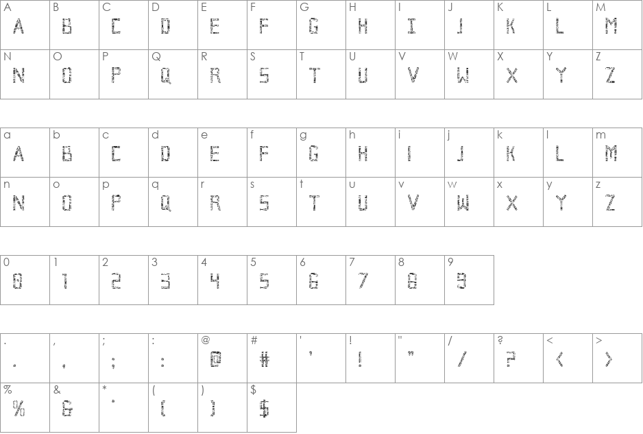 Broken Cyborg Condensed font character map preview